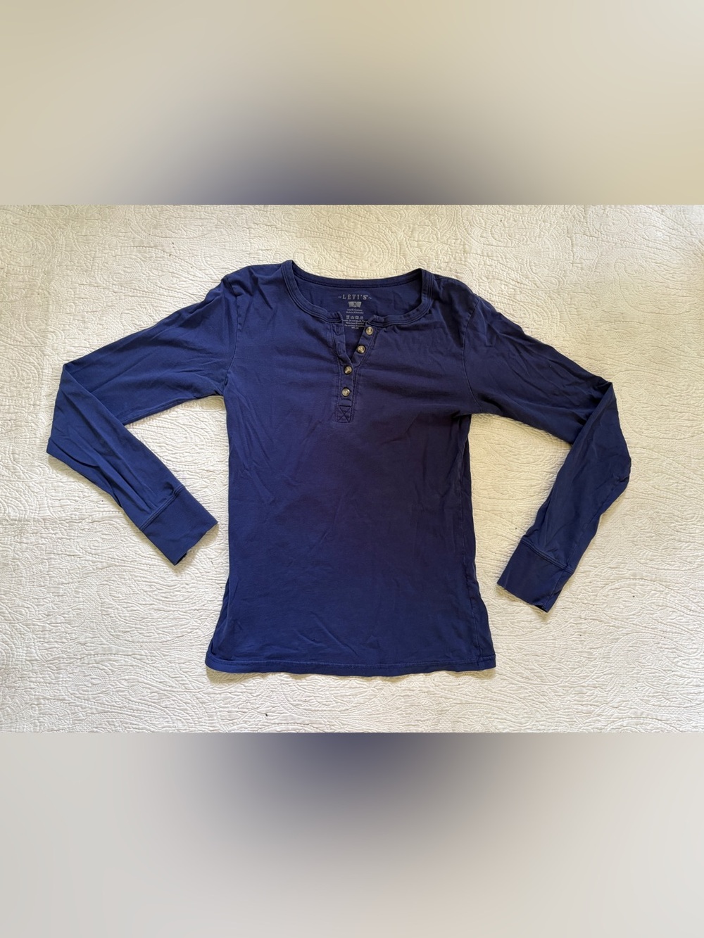 Levi's Women's Navy Long-Sleeve Henley Top - size medium